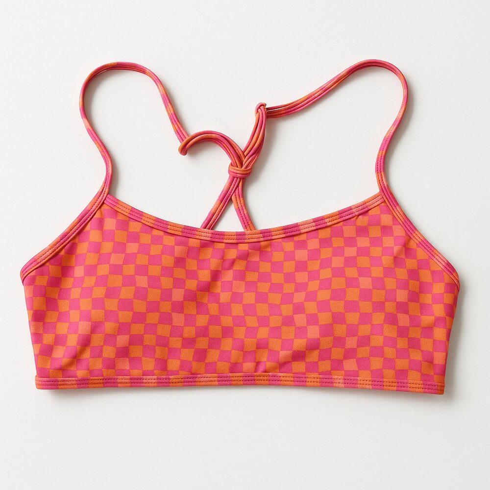 L*Space Checkered Sports Bralette Bikini Top – Pink/Orange Women’s XS -‎ NWOT